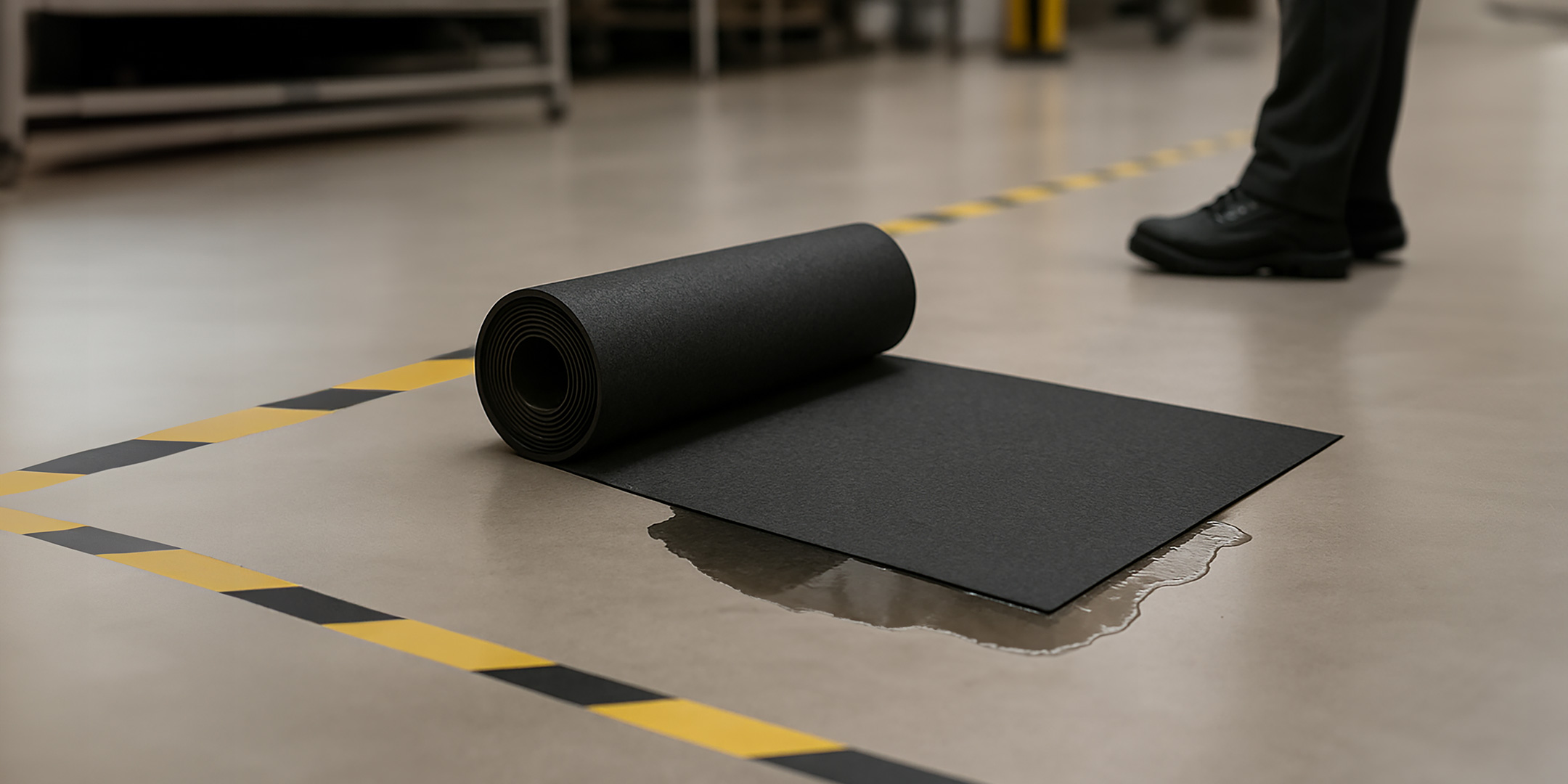 TipTap absorbent roll on wet industrial floor for safety and cleaning – Magic