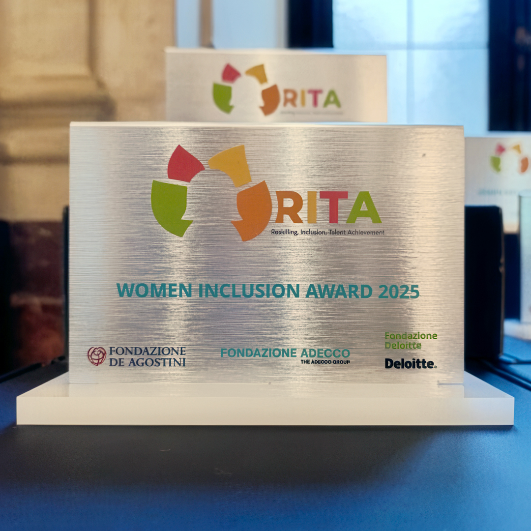 Commemorative plaque of the Women Inclusion Award 2025 – R.I.T.A. project, awarded to Magic Spa for its commitment to female empowerment and workplace inclusion.
