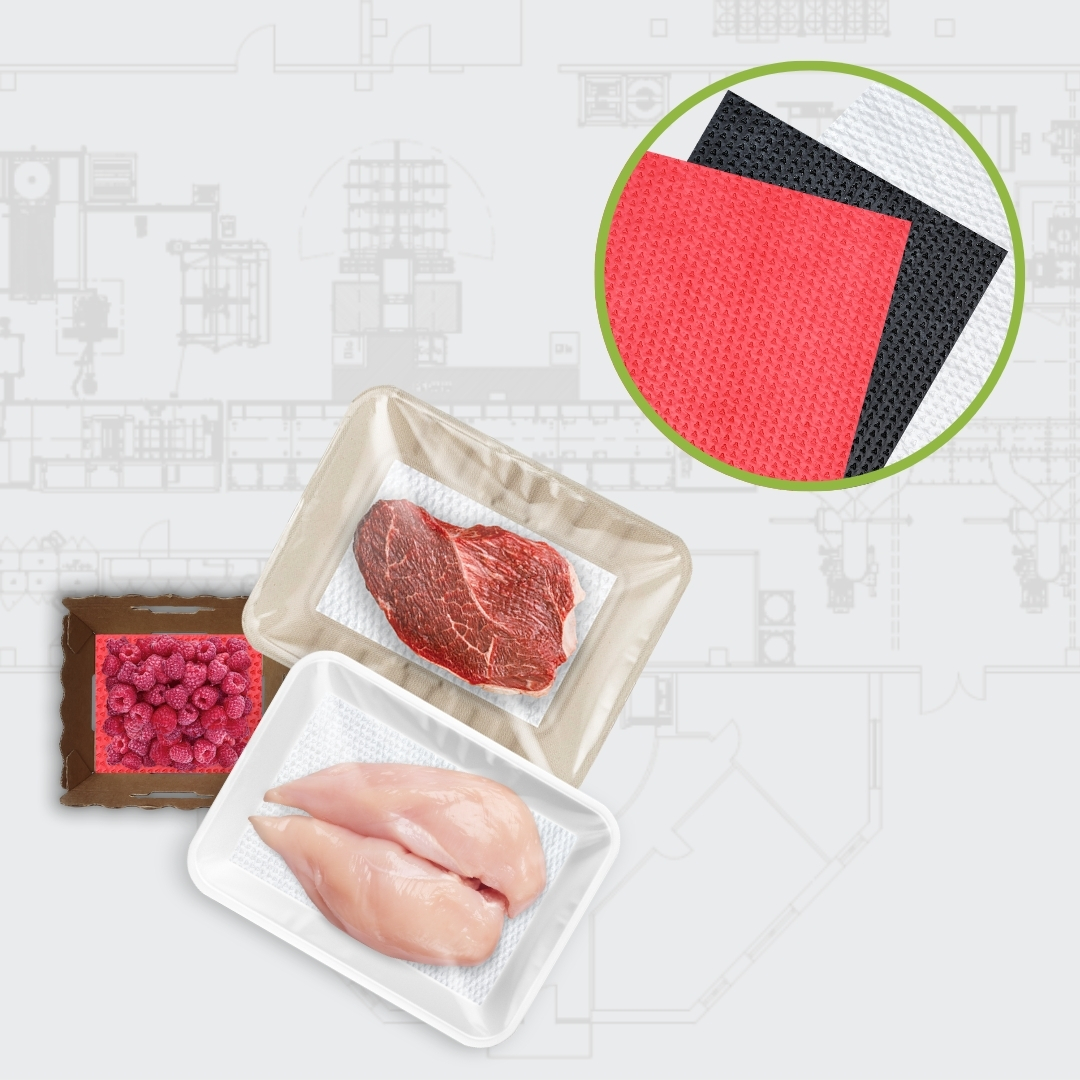 Airlaid food pads for meat, poultry and fruit packaging