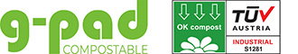 G-Pad Compostable and TÜV Austria OK compost INDUSTRIAL marks