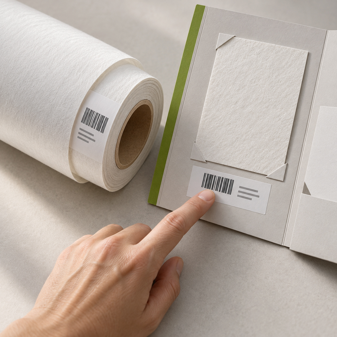 Fiber-based material and product sample representing PEFC-certified material traceability